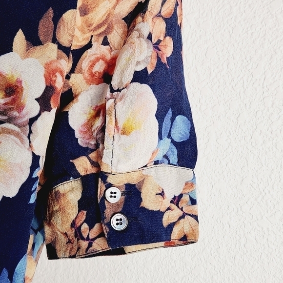 J. Crew Silk Blue Antique Floral Keyhole Neck Short Sheer Sleeved Shift S: 0 - Picture 7 of 10